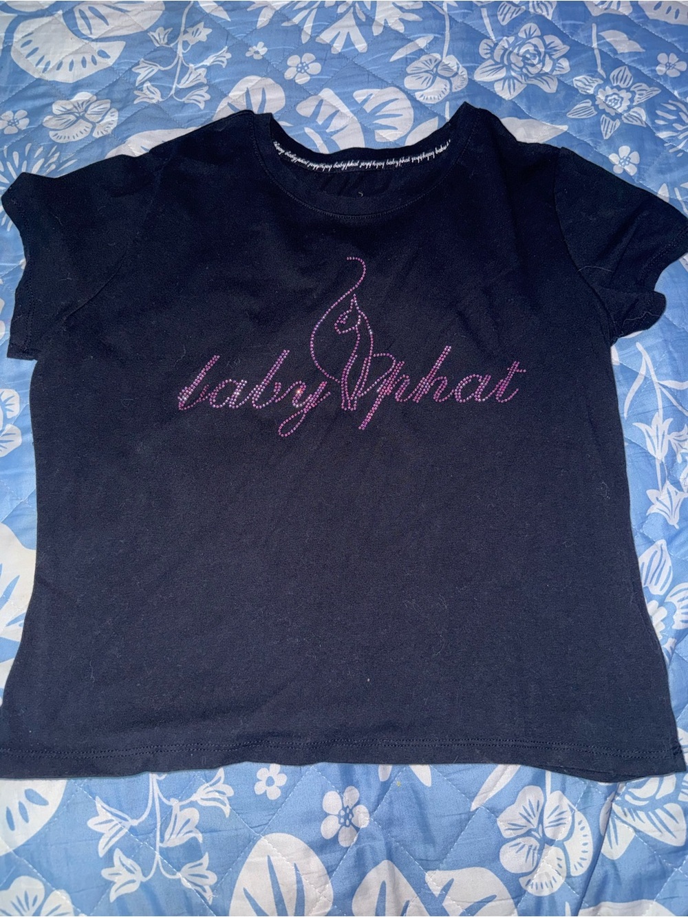Baby Phat Black Tee with Pink Rhinestone Logo